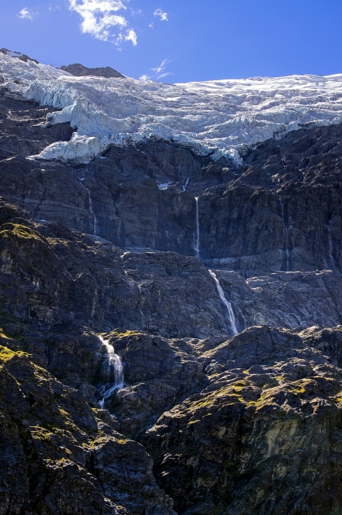 Waterfalls, Rob Roy Glacier, Otago, New Zealand, Copyright Chris Gregory 2013